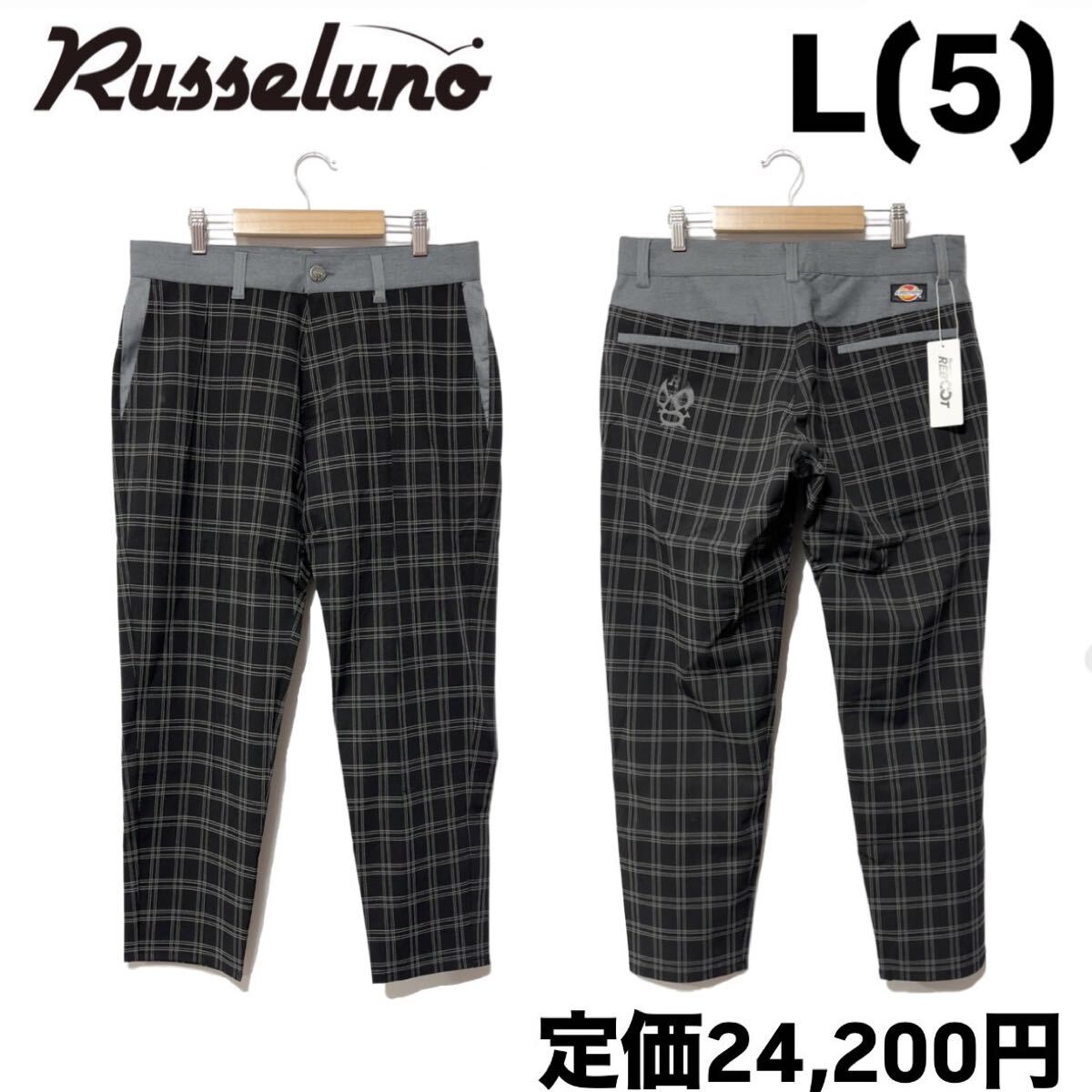 新品 ラッセルノ ゴルフ チェックパンツ ブラック L 5 ゴルフパンツ ゴルフウェア 九部丈 RBC-71201拍卖