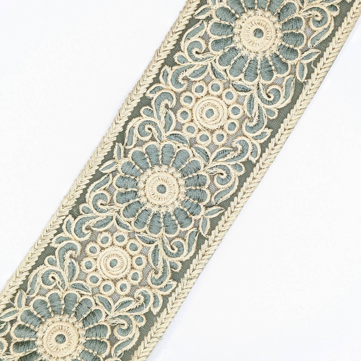 インド刺繍リボン グリーン 約64mm MS004拍卖