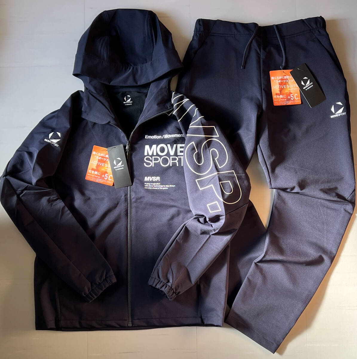 DESCENTE■MOVESPORT〔XO/2XL〕上下セット HEATNAVI ソフトシェル フーディー・パンツ はっ水 ストレッチ 光吸収発熱 ネイビー 25'秋冬拍卖