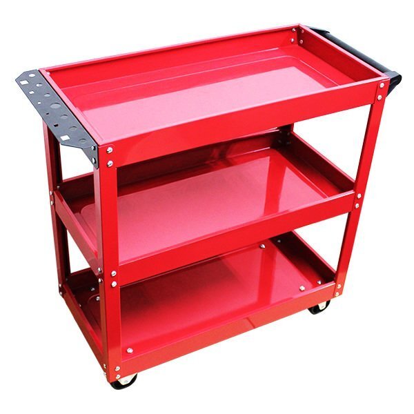 ツールカート 3段 工具カート キャスター ホルダー付 整備用ワーキング カートワゴン 工具棚 工具収納ワゴン 工具入れ 赤レッド拍卖