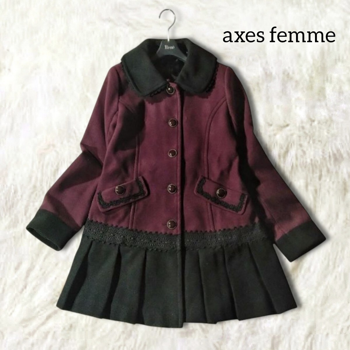 60 【axes femme】 アクシーズファム アンティーク コート アウター M パープル ブラック レース プリーツ ゴシック ロリータ 秋冬拍卖