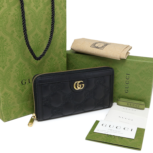 美品 グッチ GGマトラッセ ジップアラウンドウォレット 直営店購入品 723784 レザー ブラック GUCCI拍卖