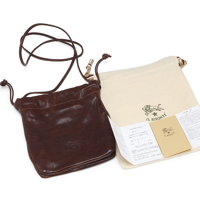 新品同様 イルビゾンテ クロスボディバッグ 54252305217 バケッタビンテージ ダークブラウン 巾着バッグ IL BISONTE拍卖