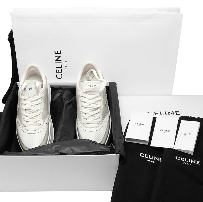 美品 セリーヌ ブロック スニーカー トリオンフ 38 24.4cm グレー×ホワイト カーフ レディース CELINE拍卖
