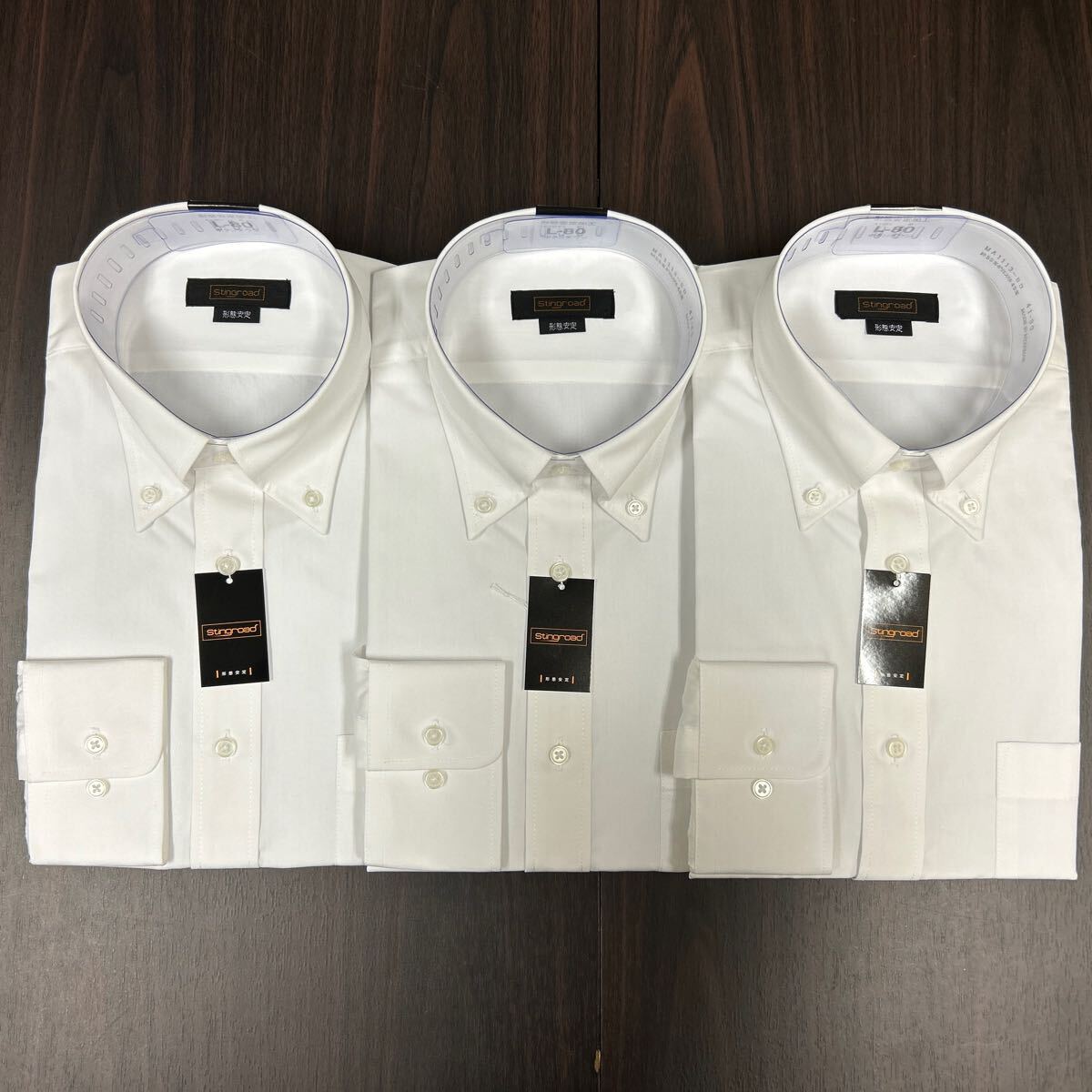3枚セット綿高率白無地形態安定ドレスシャツ L-80ボタンダウン拍卖