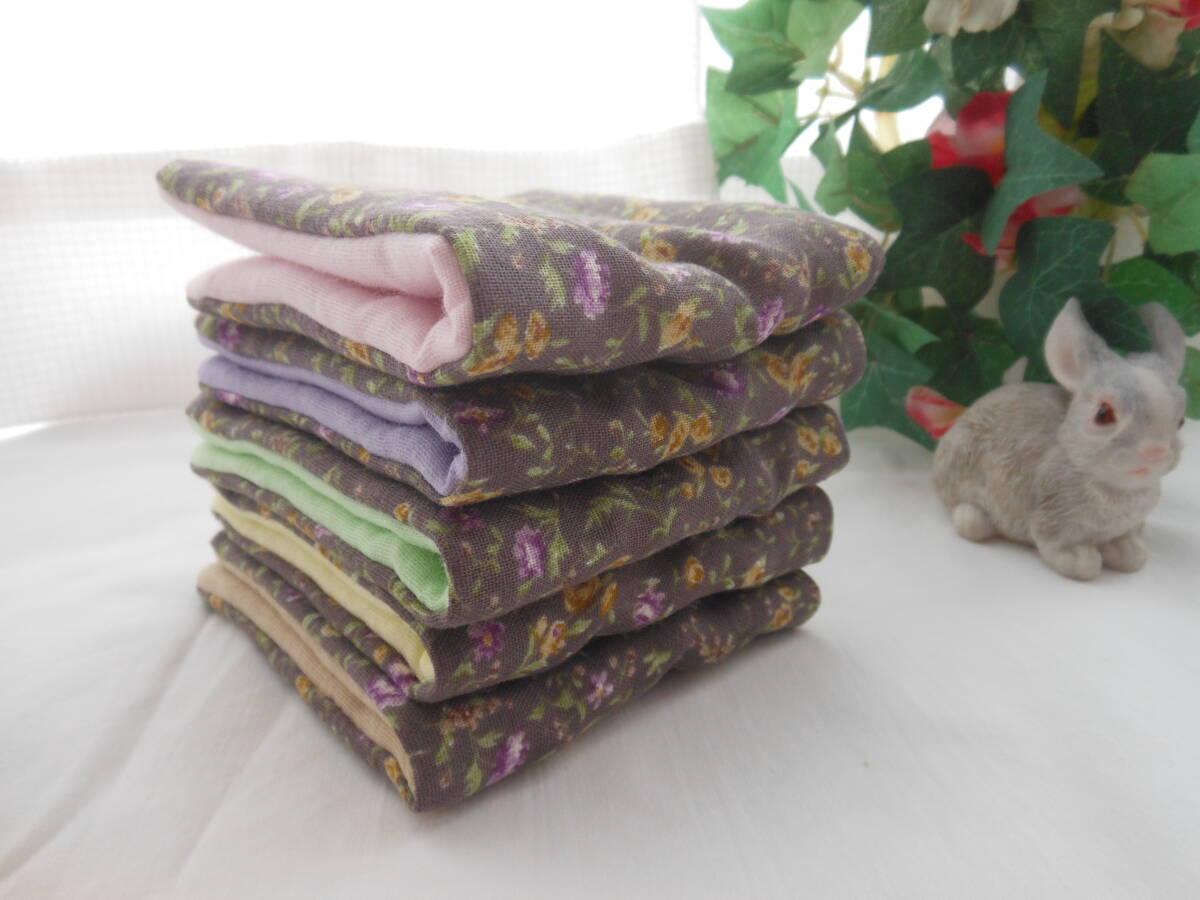 ふわふわガーゼハンカチ 花柄5枚 ④ 出産 バザー プチギフト拍卖