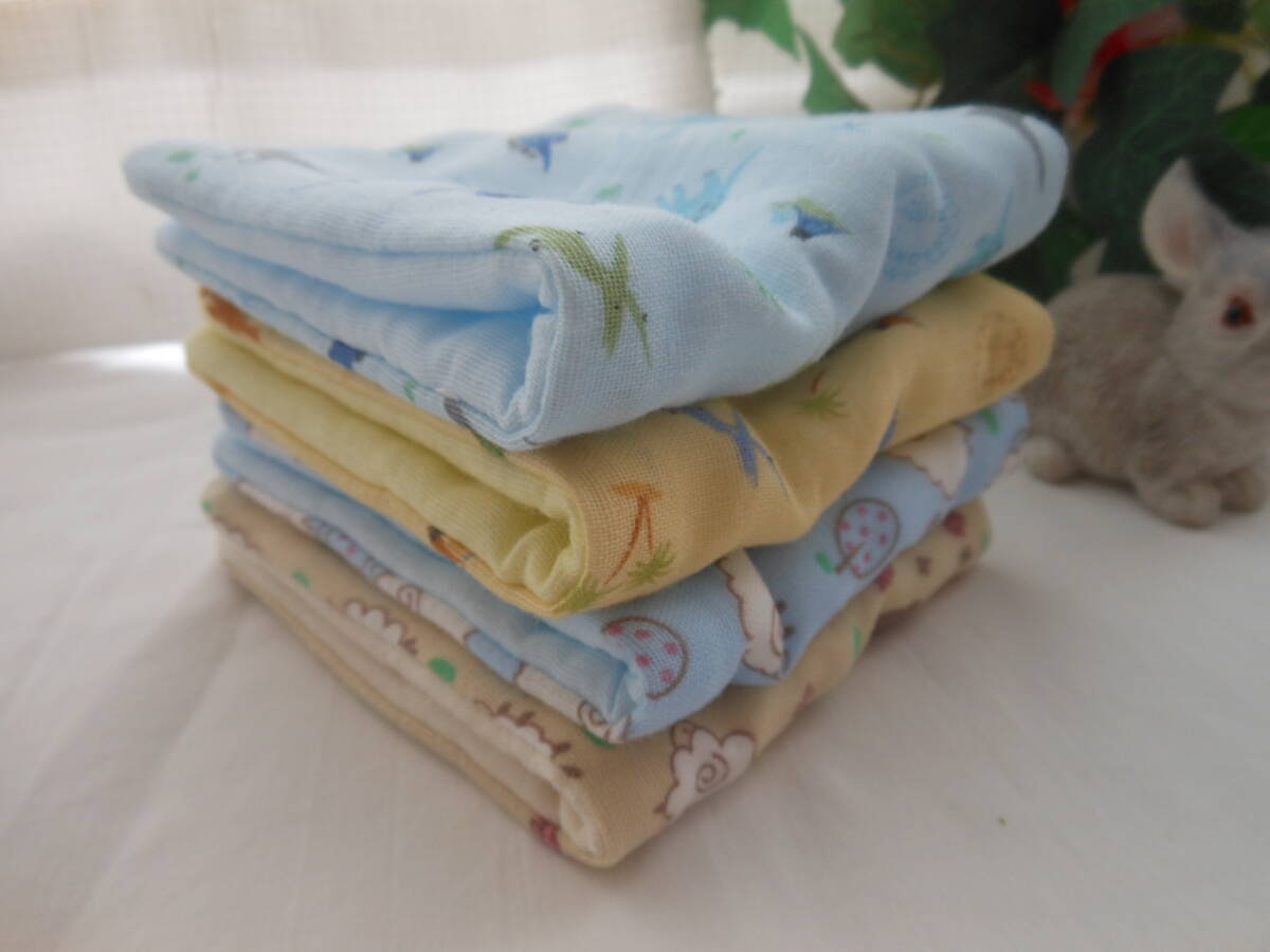 ふわふわガーゼハンカチ 恐竜とひつじ 4枚 オーガニック赤ちゃん安心 出産 入園 入学 バザー プチギフト拍卖