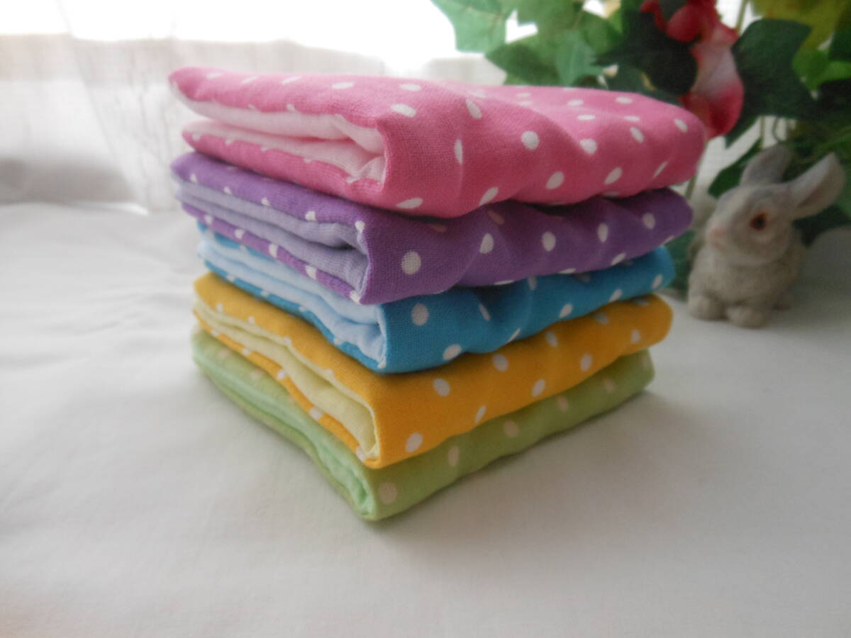 ふわふわガーゼハンカチ ドット 5枚 ダブルガーゼ バザー プチギフト拍卖