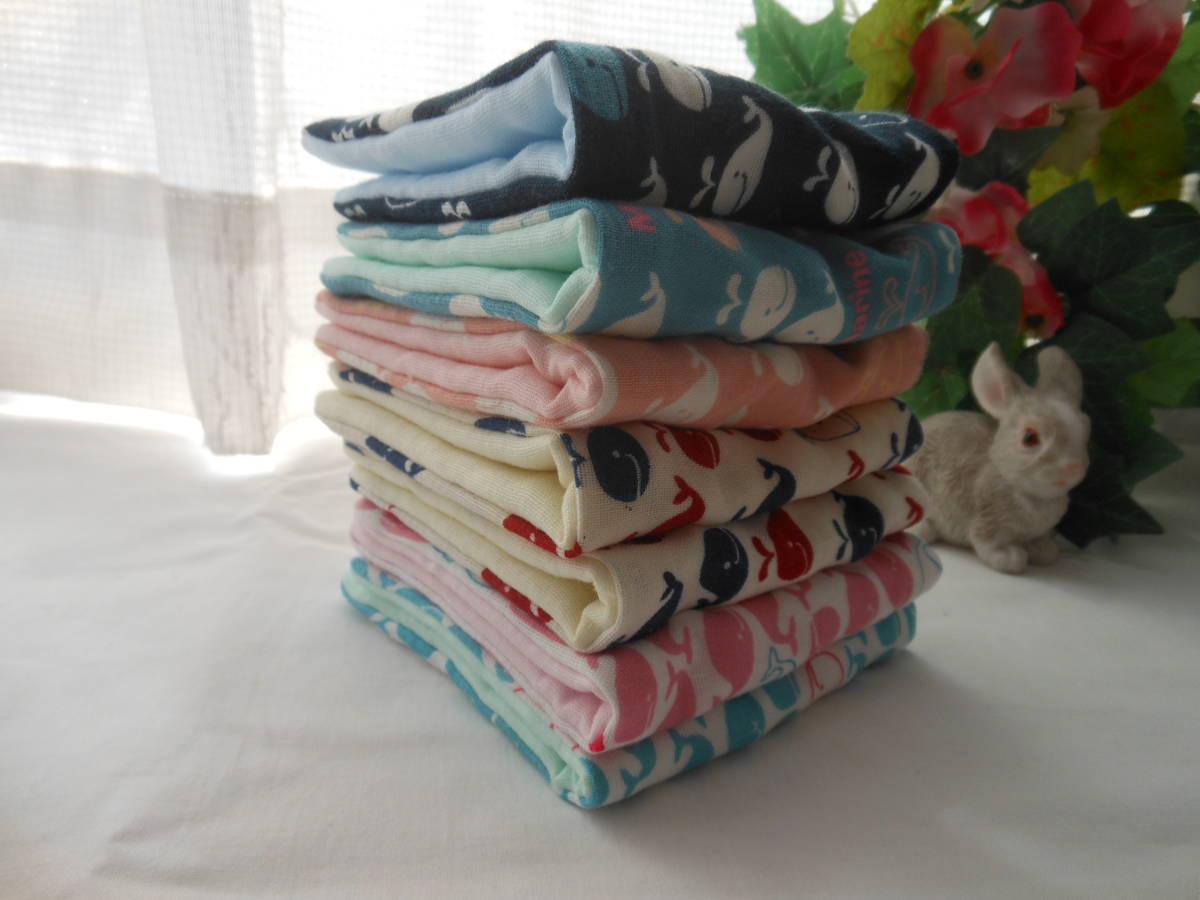 ふわふわガーゼハンカチ クジラ 7枚 オーガニック赤ちゃん安心 出産 入園 入学 バザー プチギフト拍卖