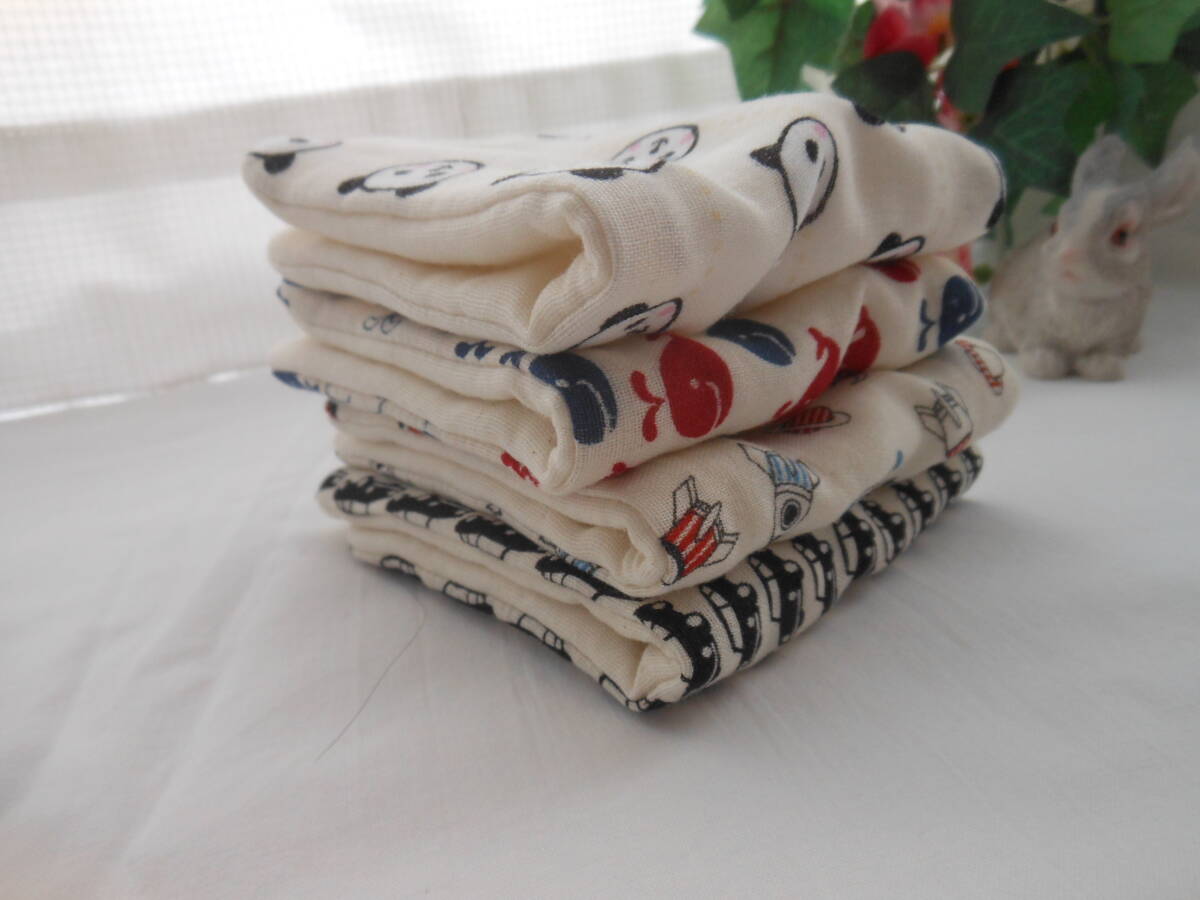 ふわふわガーゼハンカチ パンダ・くじら・ロケット・車 4枚 オーガニックコットン 赤ちゃん安心 出産 入園 入学 拍卖