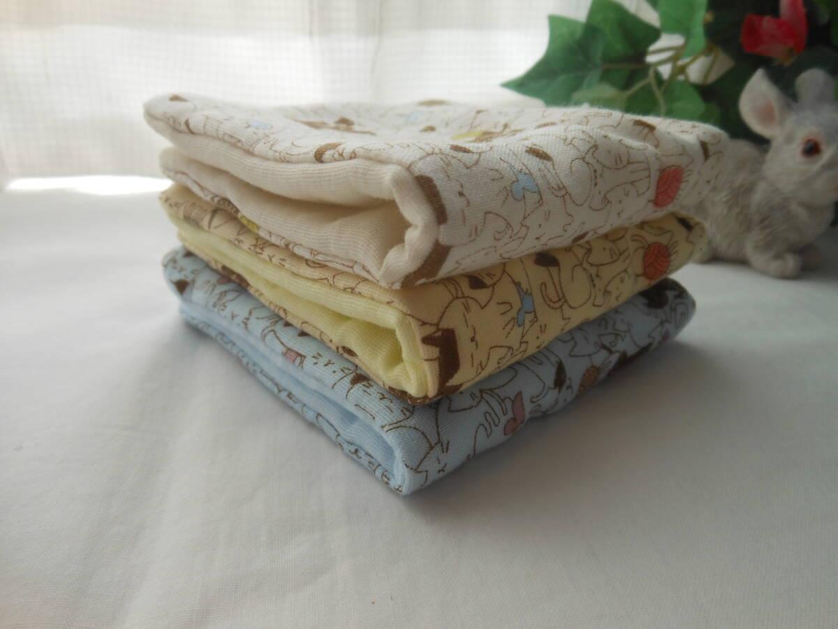 わふわガーゼハンカチ 可愛いねこ 3枚 オーガニック赤ちゃん安心 出産 入園 入学 バザー プチギフト拍卖