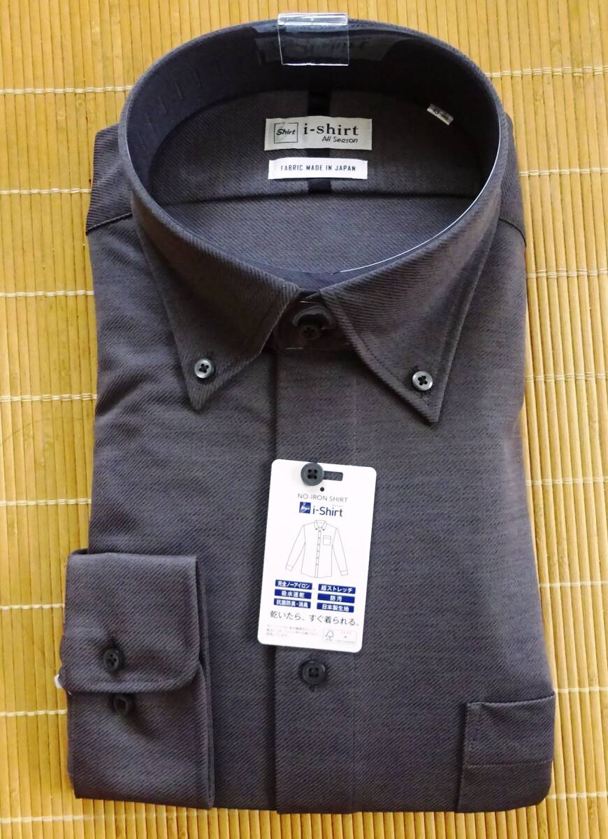 ★☆日本製生地 i-shirt 完全ノーアイロンBDシャツ ブラウン43-86 新品 ★拍卖