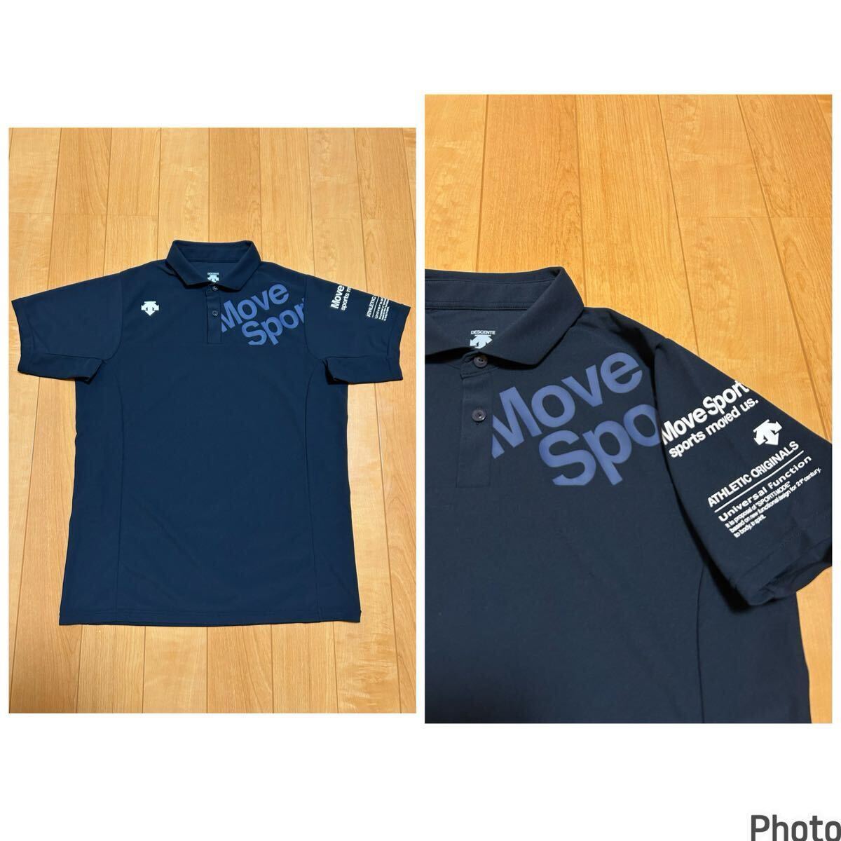着用極少な目.美品☆デサント・ムーブスポーツ サイズM 快適速乾ドライ.半袖ポロシャツ BIGロゴプリント多数入デザイン&DESCENTEマーク入!拍卖