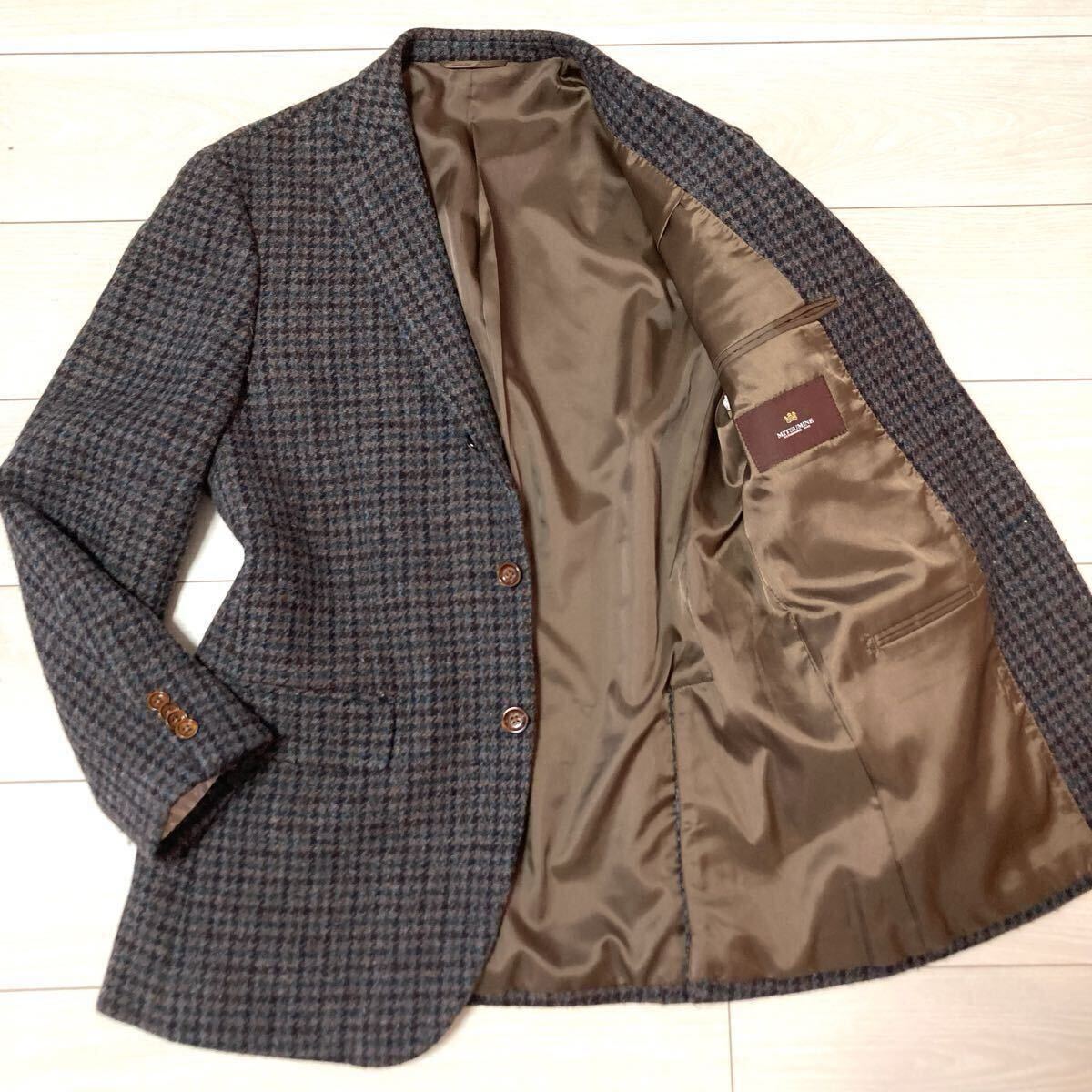 ★極美品★ミツミネ ハリスツイード テーラードジャケット 千鳥格子 スーツ ブレザー アウター L拍卖