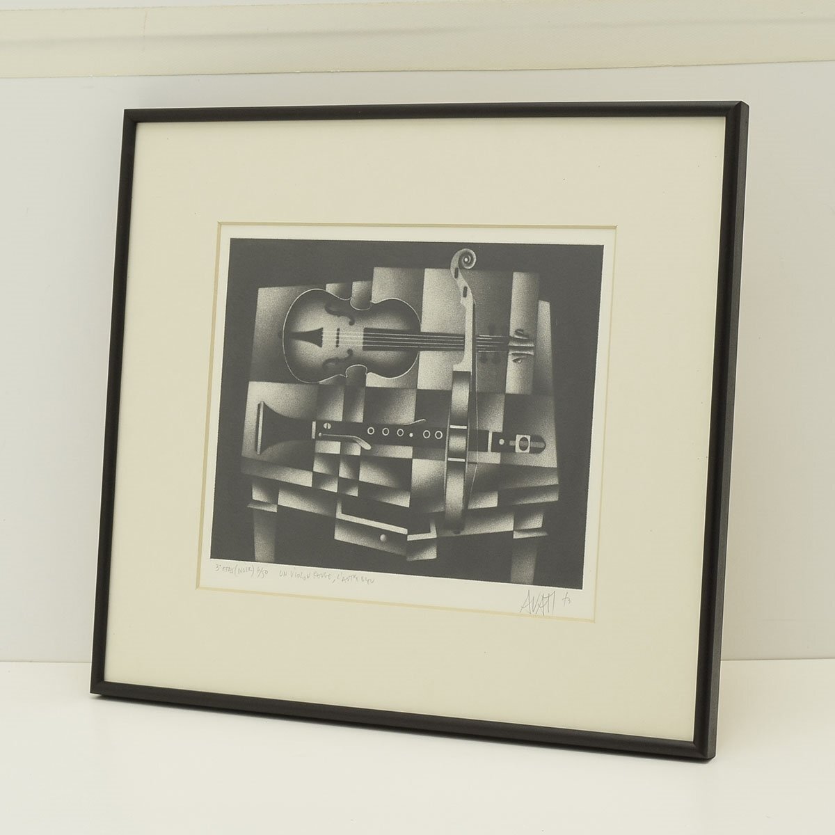 ●525616 送料込み 人気作家 MARIO AVATI (マリオ・アバチ) 銅版画 「二つのバイオリン」 限定50部 直筆サイン 額装拍卖