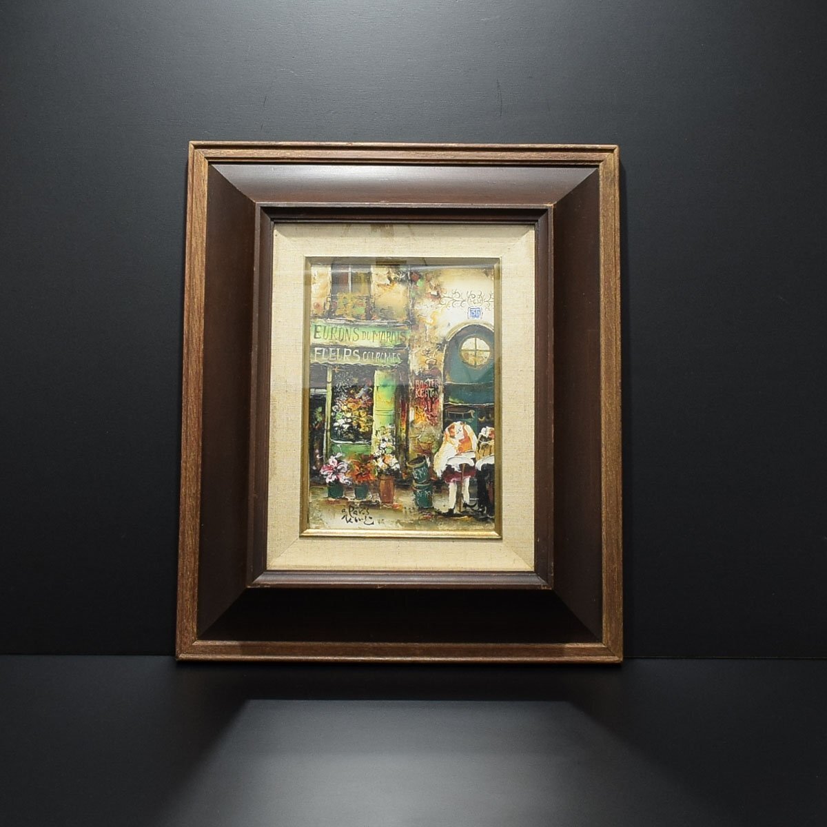 ◎561221 谷本ためひろ 油彩SM号風景画 「パリの花屋さん」 作者自筆の題書きあり パリ風景人気画家拍卖