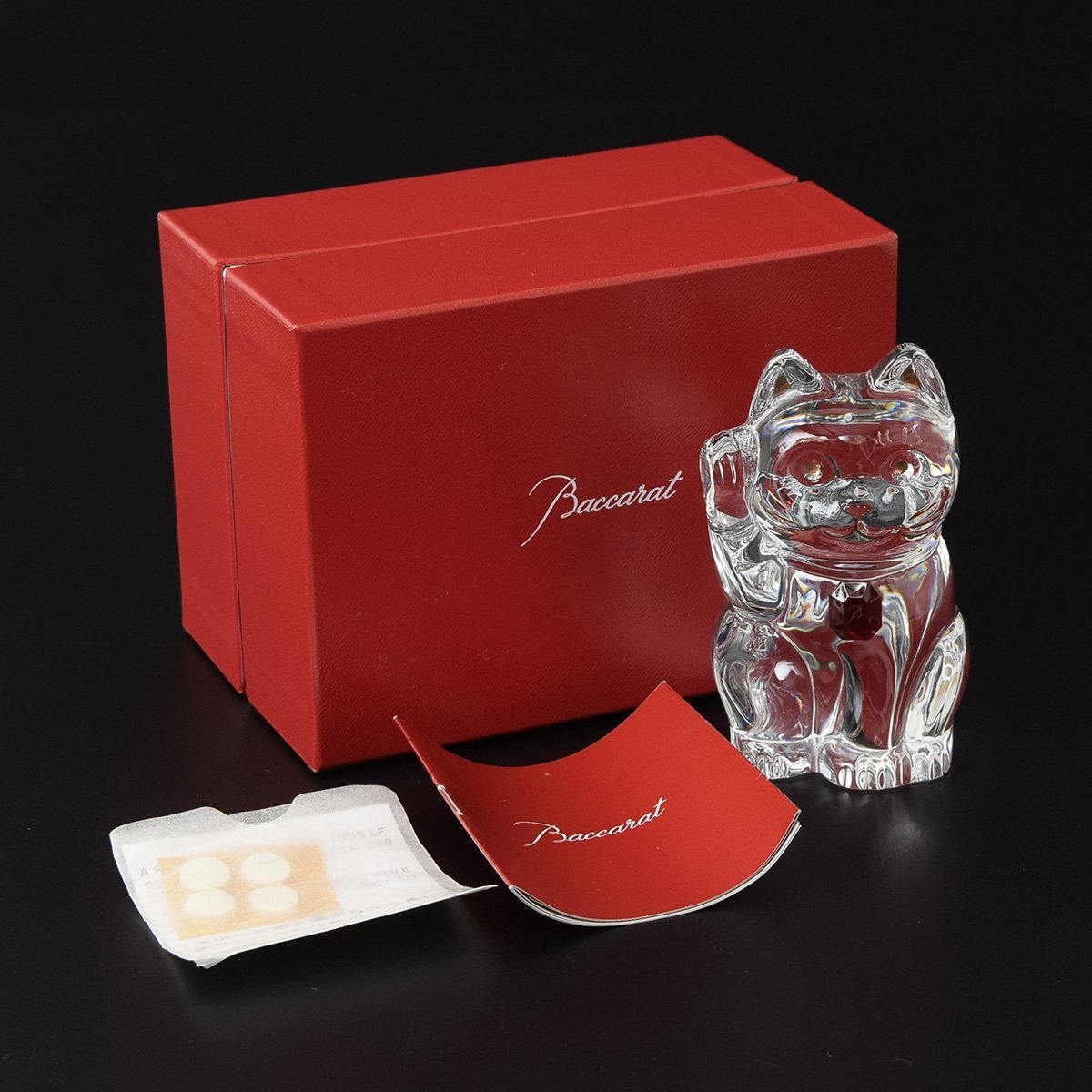 ◎489972 良品 Baccarat バカラ ラッキーキャット 『招き猫』 フィギュリン オクトゴン 箱入拍卖