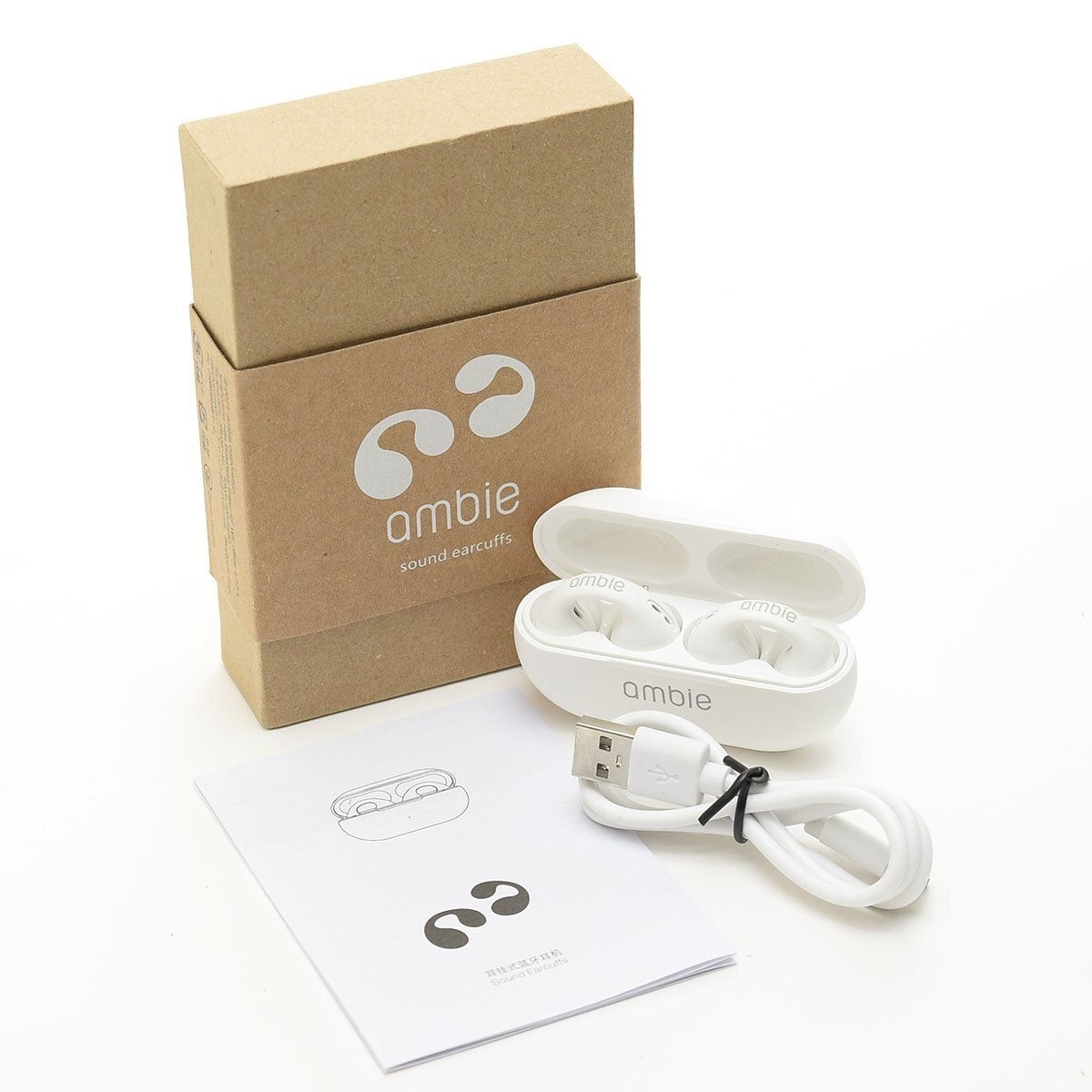 ▽564656 【動作確認済】ambie アンビー ワイヤレスイヤホン Sound Earcuffs AM-TW01 Bluetooth接続 イヤーカフス ホワイト拍卖