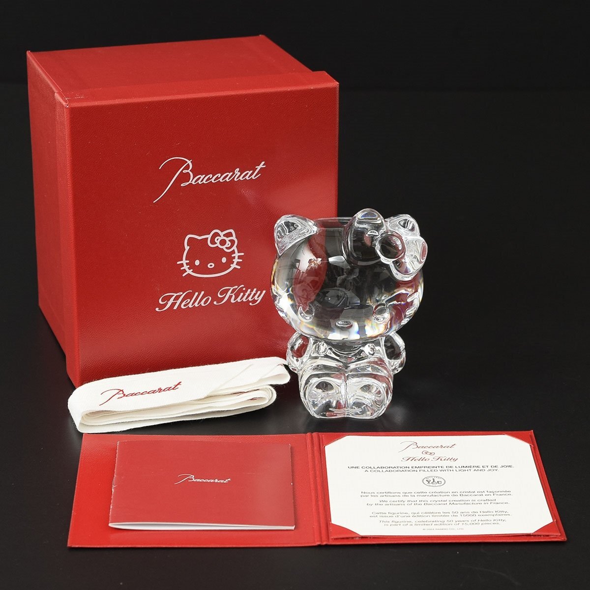 ◎557137 美品 Baccarat バカラ HAPPY ANNIVERSARY Hello Kitty 50周年 コラボ オブジェ クリスタルフィギュア 限定15000ピース 栞・箱入拍卖