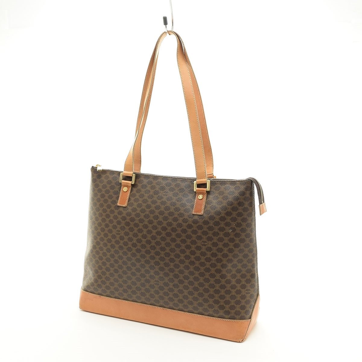 □549386 CELINE セリーヌ マカダム柄PVCトートバッグ レディース ブラウン ショルダーバッグ拍卖