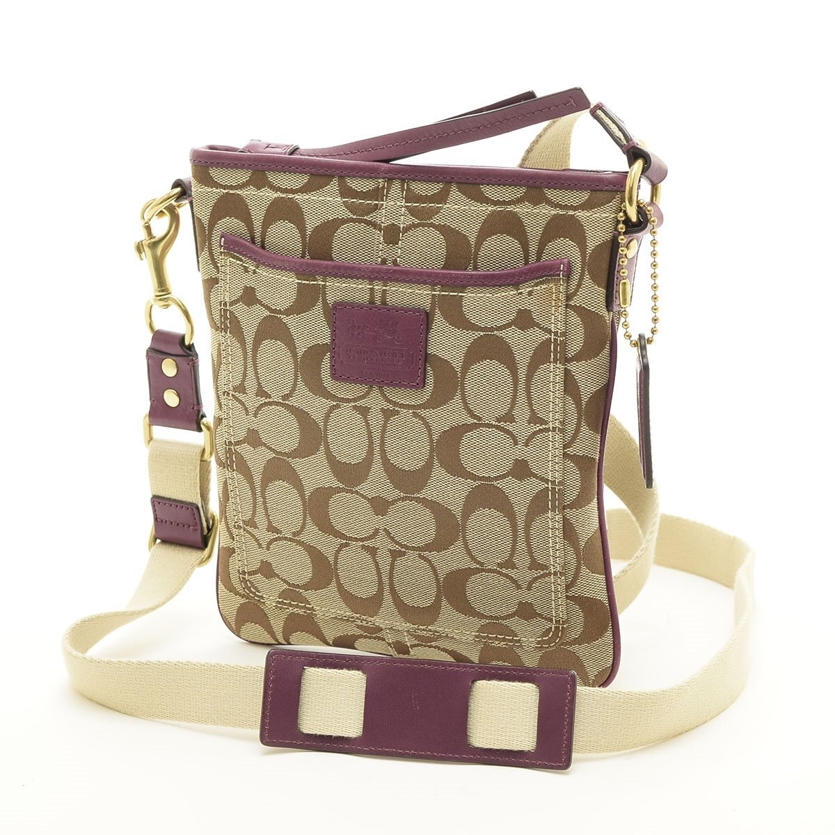 □532748 COACH コーチ ショルダーバッグ シグネチャーキャンバス F41542 レディース ベージュ パープル拍卖