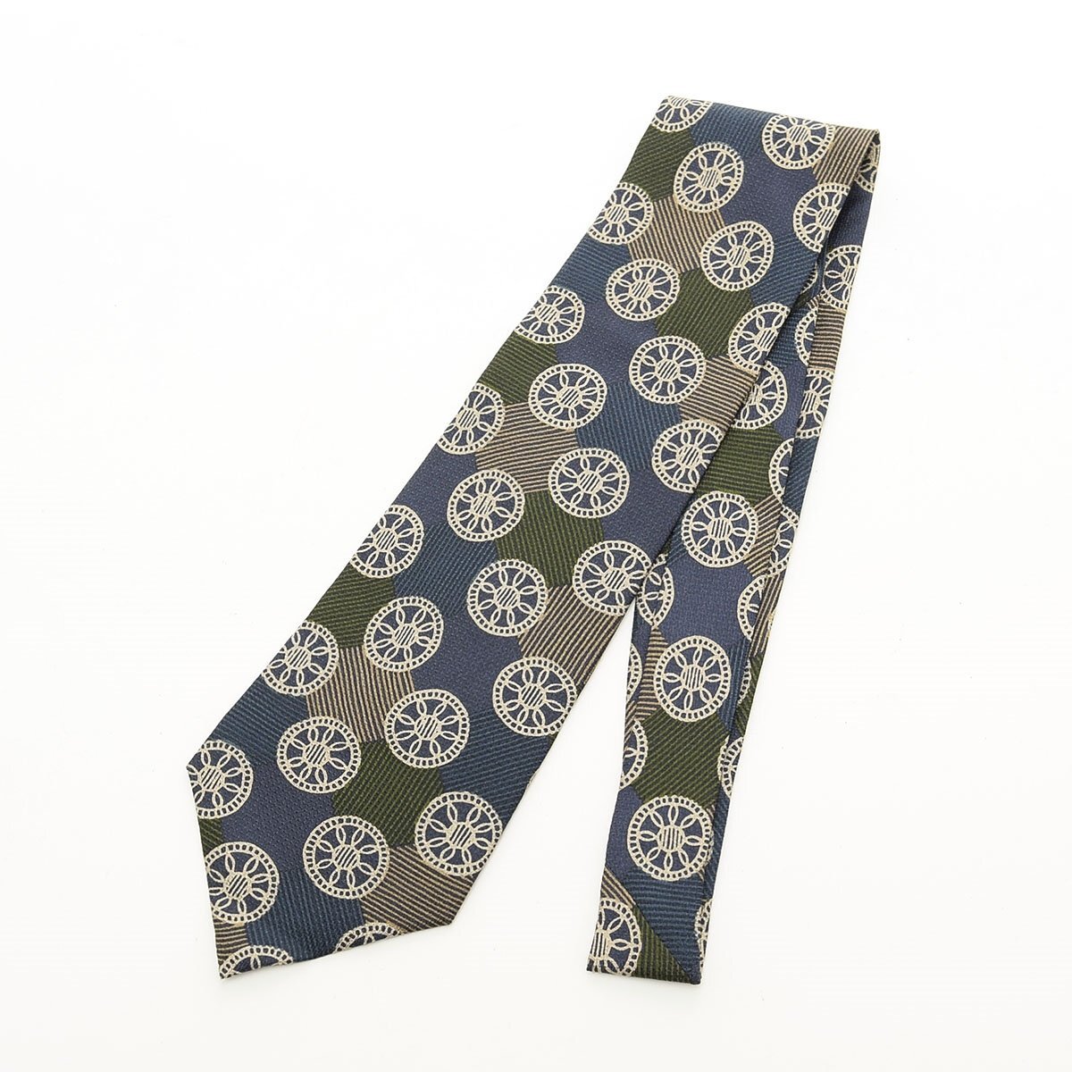 □551112 未使用品 GIORGIO ARMANI ジョルジオアルマーニ ネクタイ サイズ10cm シルク メンズ イタリア製 ネイビー ベージュ他 総柄拍卖