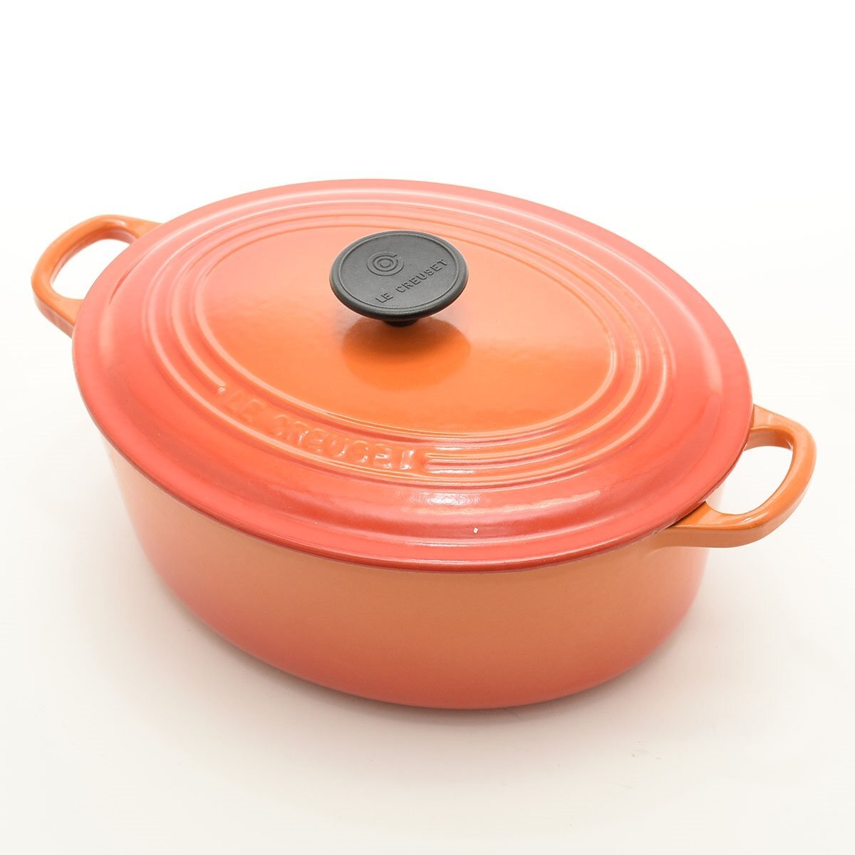 ◎547179 LE CREUSET ルクルーゼ ココット オーバル 27cm 容量4.1L オレンジ 全長約34.5cm ホーロー鍋 両手鍋拍卖