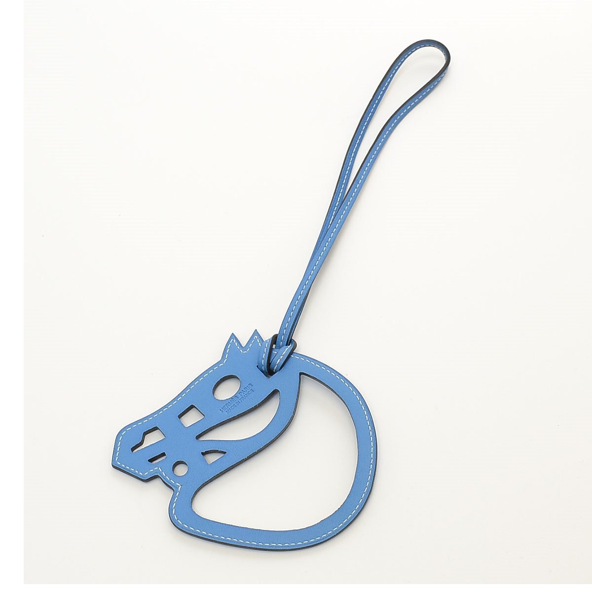 □421019 新品同様 HERMES エルメス レザーバッグチャーム アクセサリー パドック シュバル ホース 馬 レディース ブルー拍卖