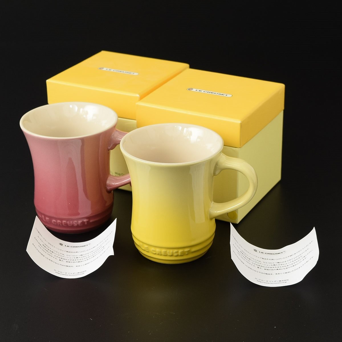 ◎526240 未使用品 LE CREUSET ルクルーゼ マグカップS 2色セット ローズクォーツ&イエロー系拍卖