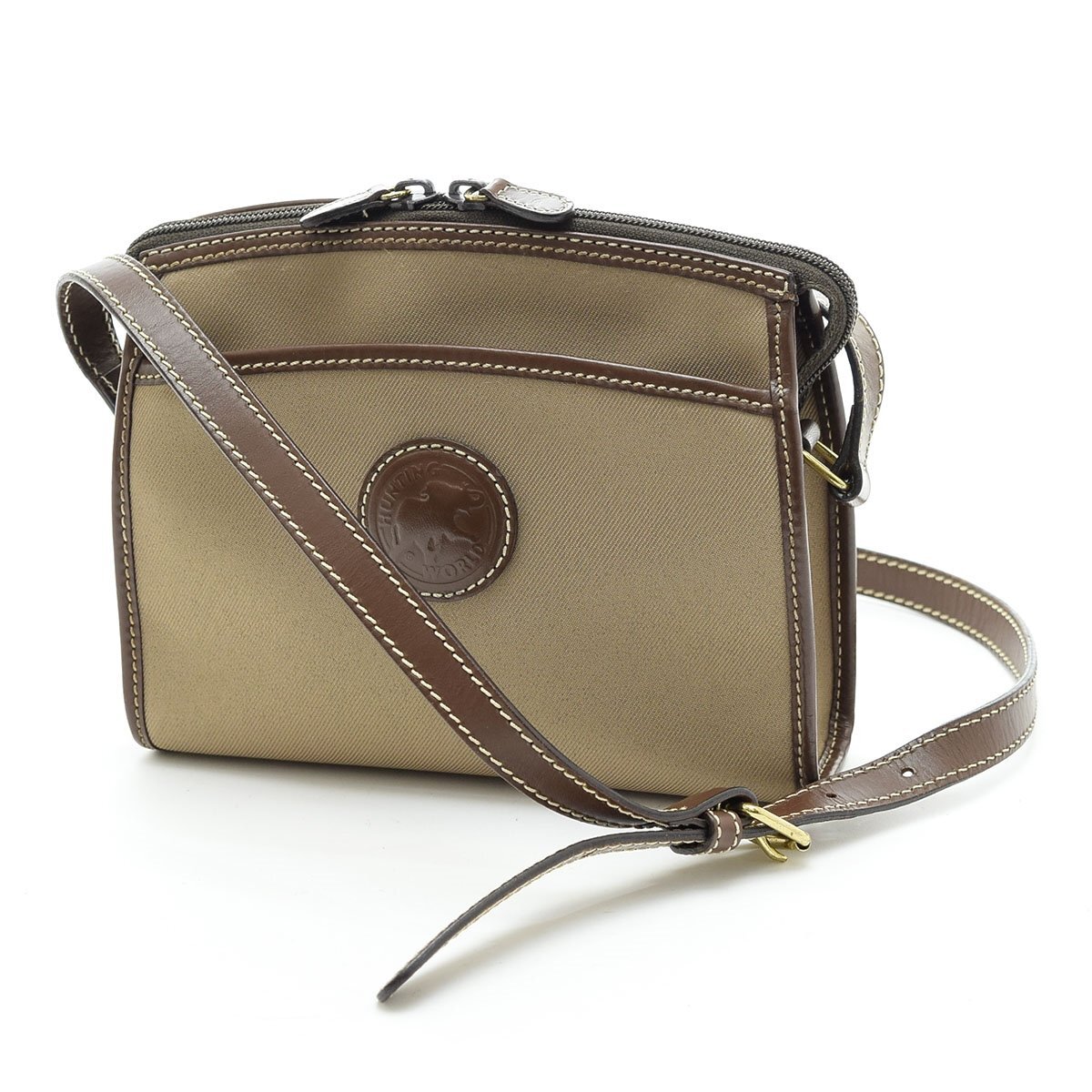 □541478 HUNTING WORLD ハンティングワールド ショルダーバッグ キャンバス レザー カーキ拍卖