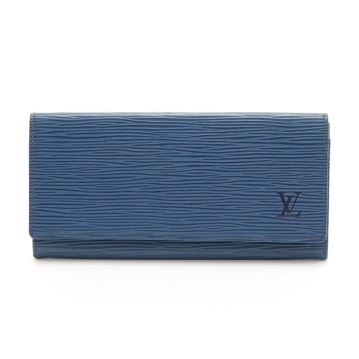 □556867 LOUIS VUITTON ルイヴィトン 二つ折り長札入れ 長財布 エピ ポルトエンカルトクレディ M63535 ブルー拍卖