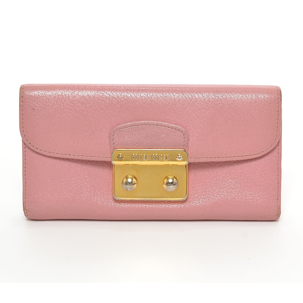 □373689 miumiu ミュウミュウ コンチネンタルウォレット 三つ折り長財布 レザー レディース ピンク拍卖