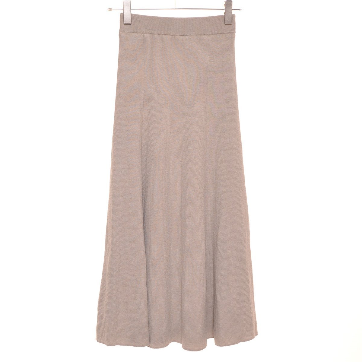 ◇470897 Mila Owen ミラオーウェン ロングスカート リブニットフレアSK サイズ0 21ss レディース ベージュ拍卖