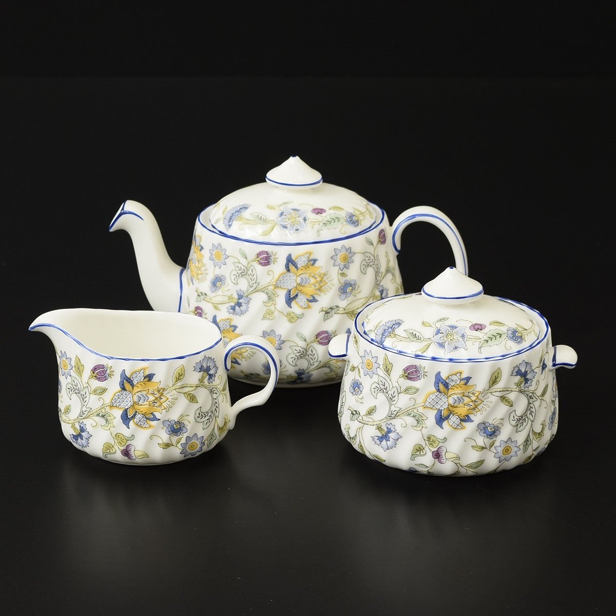 ◎531905 MINTON ミントン ハドンホールブルー 3点セット ポット クリーマー シュガーポット拍卖