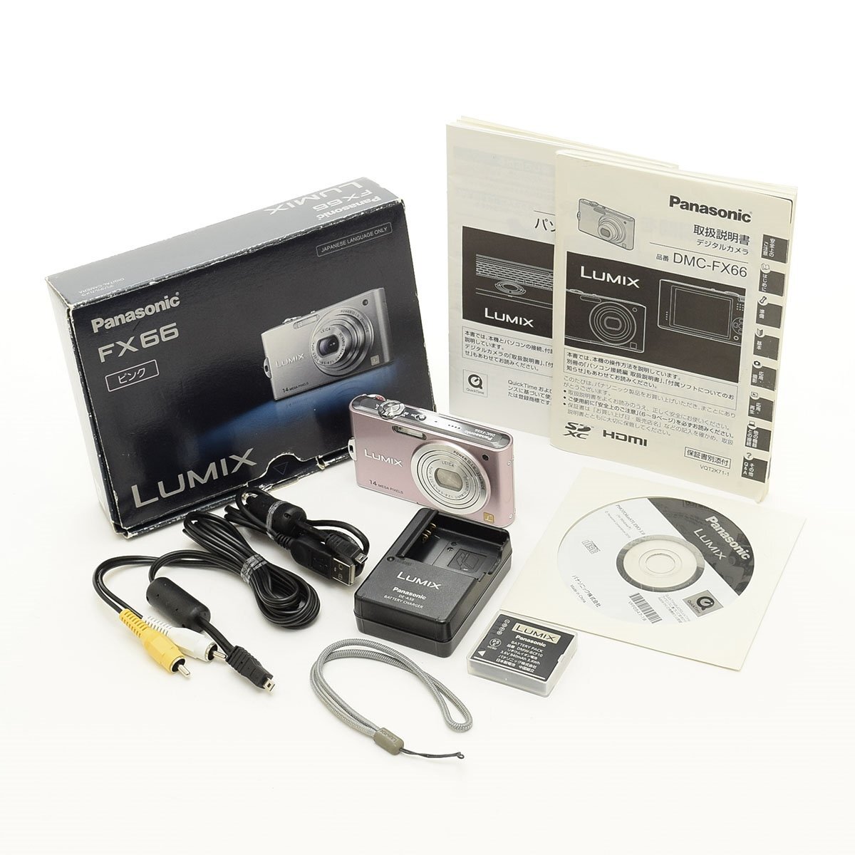 ▽556578 【美品】Panasonic パナソニック コンパクトデジタルカメラ LUMIX DMC-FX66 動作確認済 ピンク拍卖