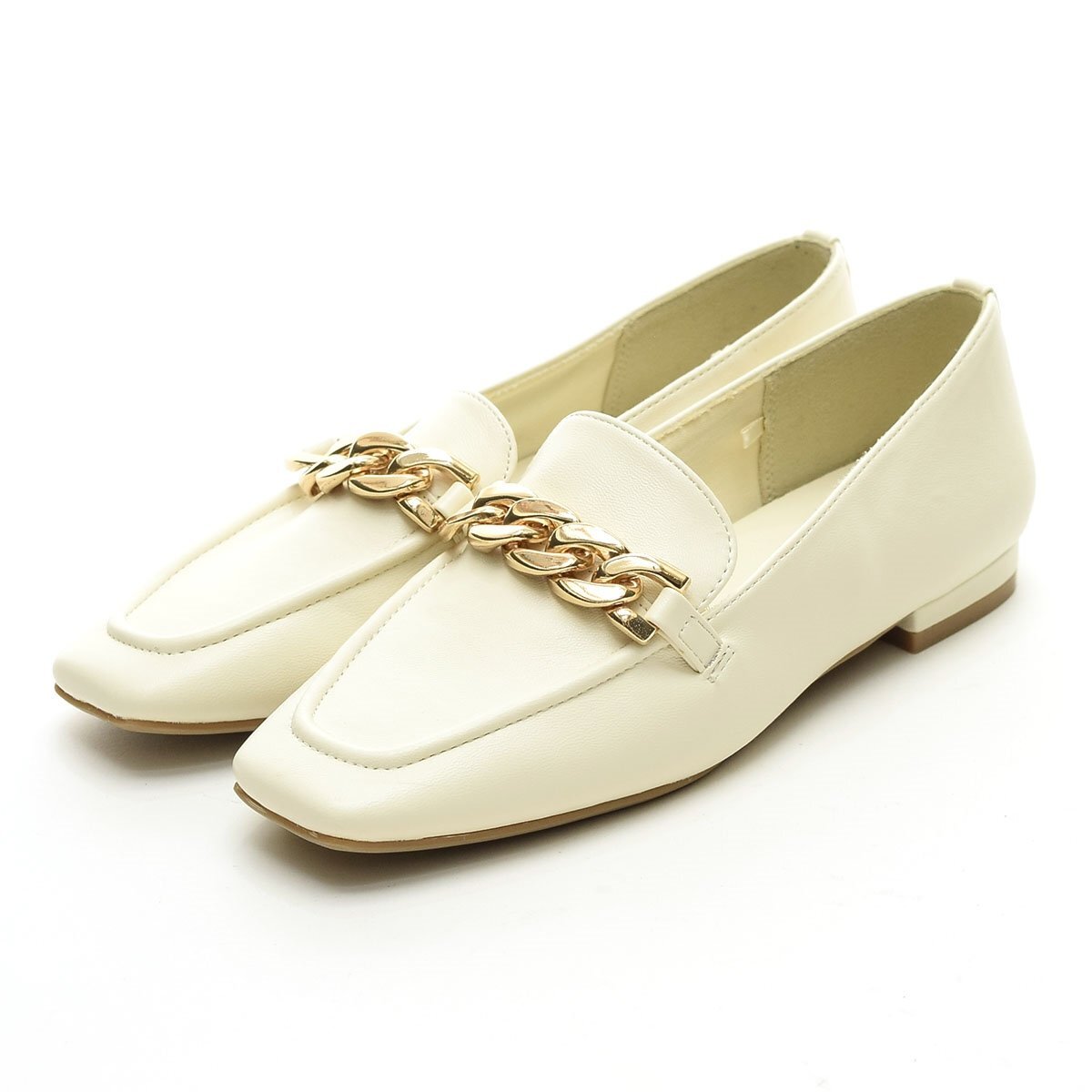 ◇549672 OPAQUE.CLIP オペークドットクリップ ワールド スクエアトゥチェーンローファー M(23.5cm) PUレザー レディース オフホワイト拍卖