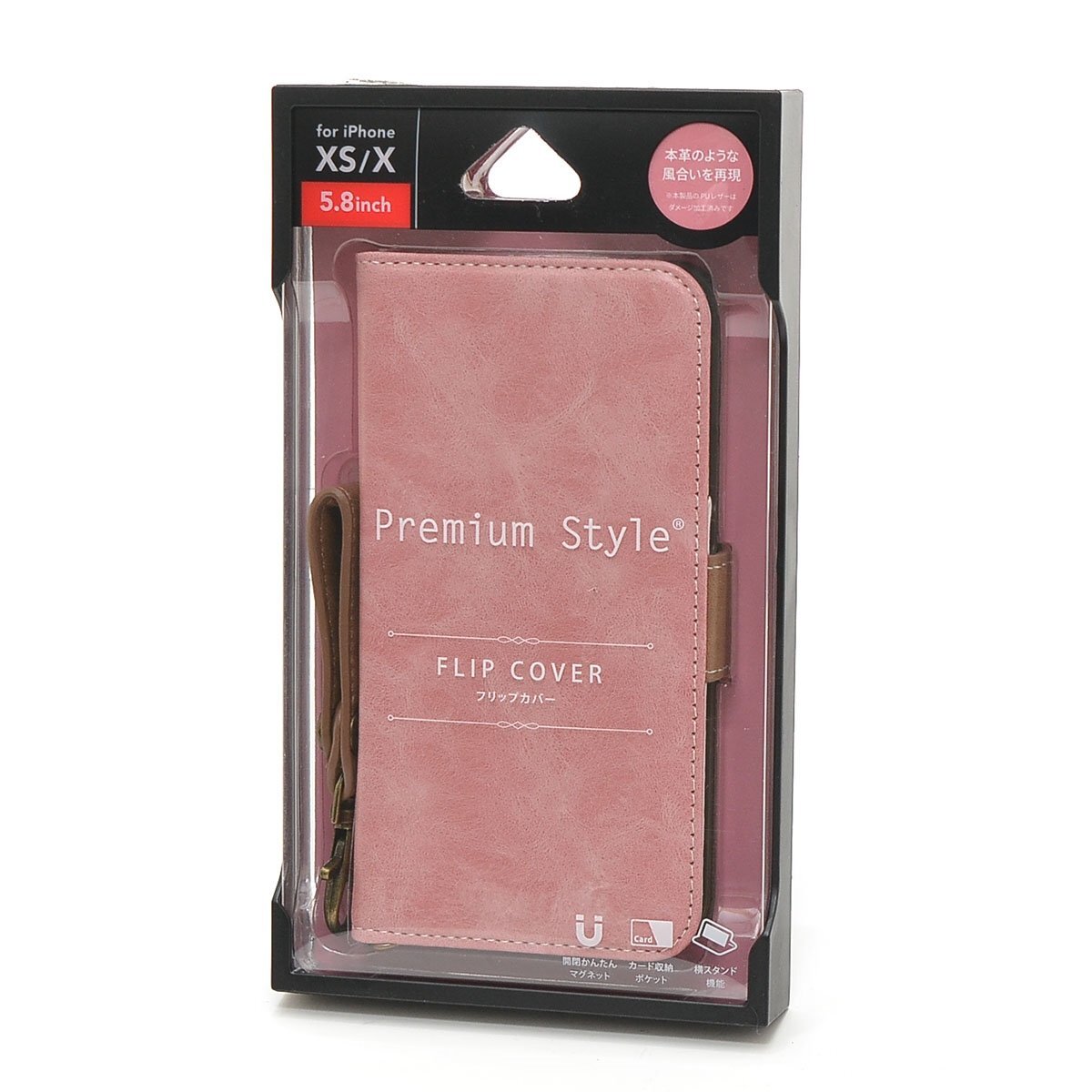 ▽401865 未開封品 PGA Premium Style iPhone XS X 用 手帳型カバー ケース PG-18XFP04PK クリックポスト198円 ダスティピンク拍卖