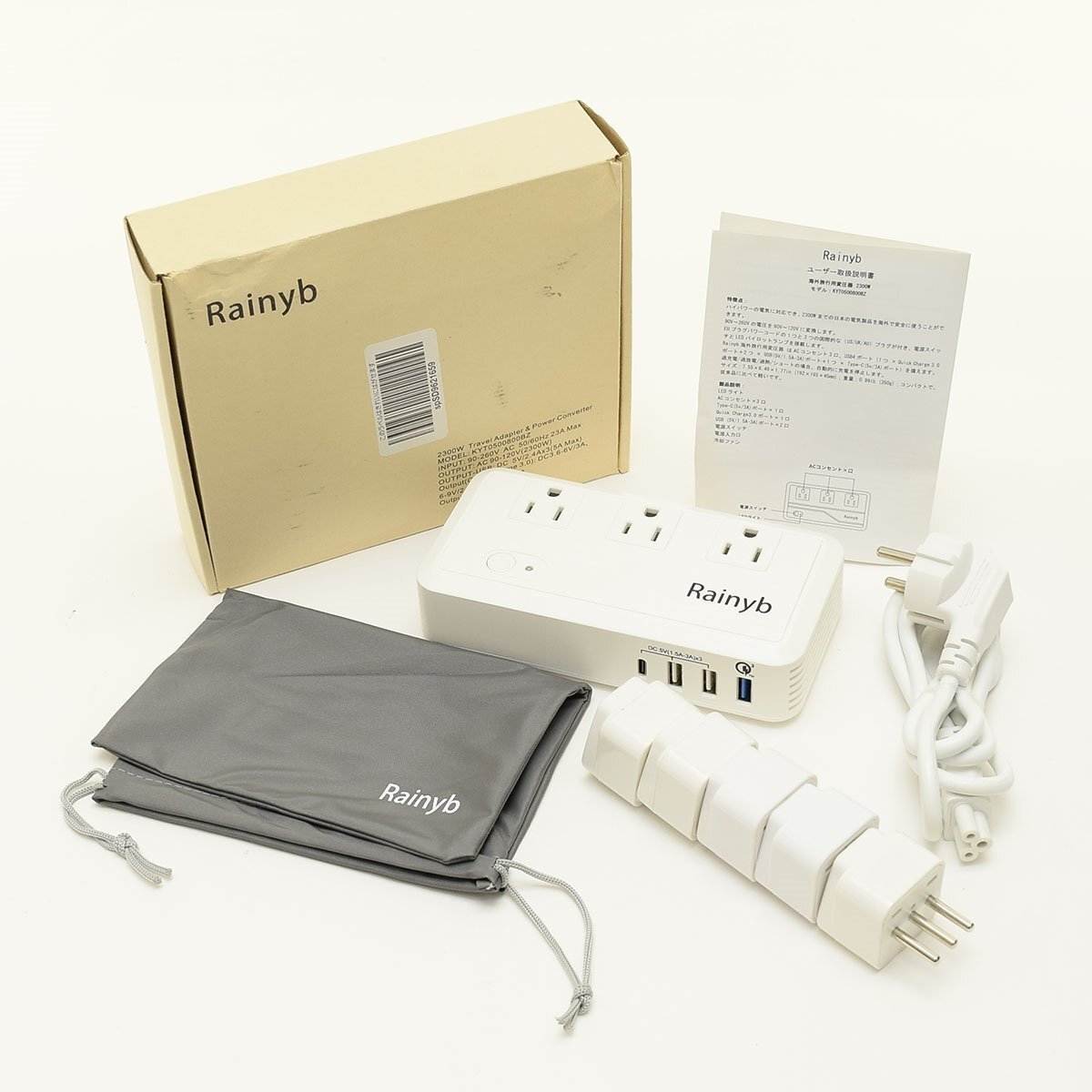 ▽551517 【動作確認済】Rainyb 海外旅行用変圧器 2300W トラベルアダプター&パワーコンバーター KYT0500800BZ拍卖