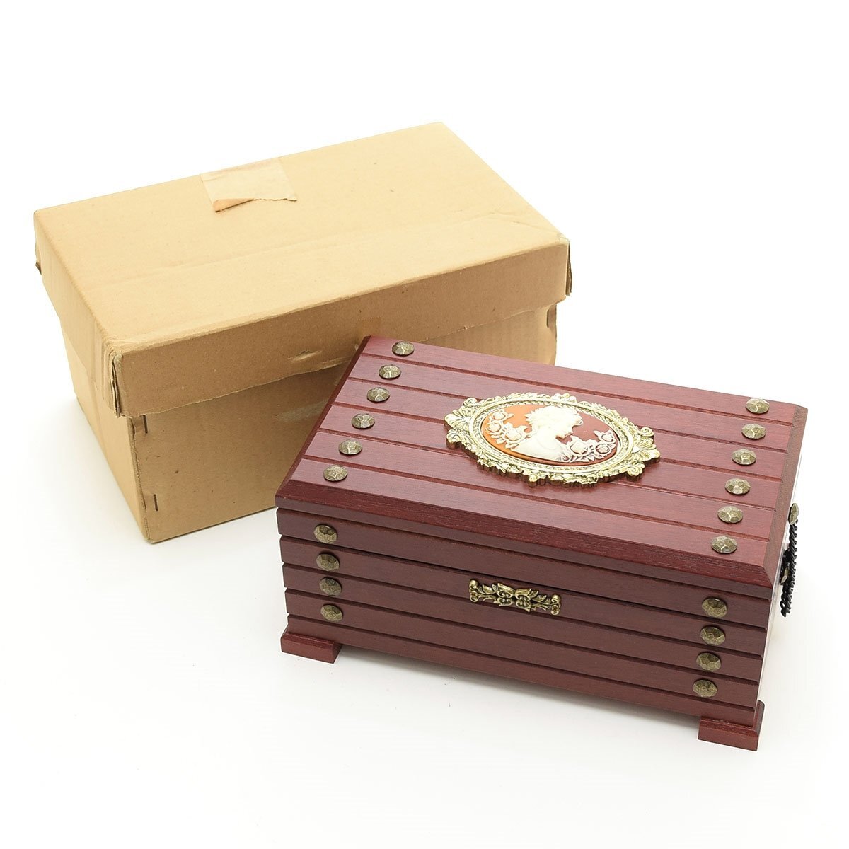 ◎558336 美品 SANKYO サンキョー ジュエリーボックス カメオ オルゴール付 ♪『マイ・ウェイ』 小物入れ 天然木 日本製 昭和レトロ拍卖