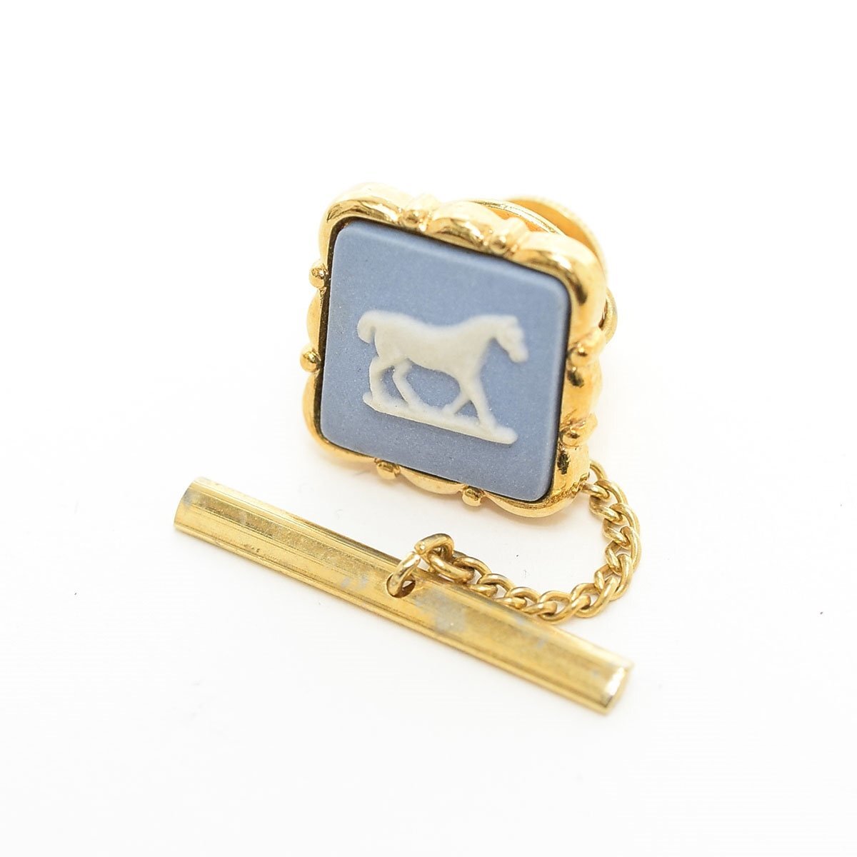 ◆484134 WEDGWOOD ウェッジウッド タイタック ピン 馬モチーフ ジャスパー ヴィンテージ メンズ ブルー ゴールド拍卖