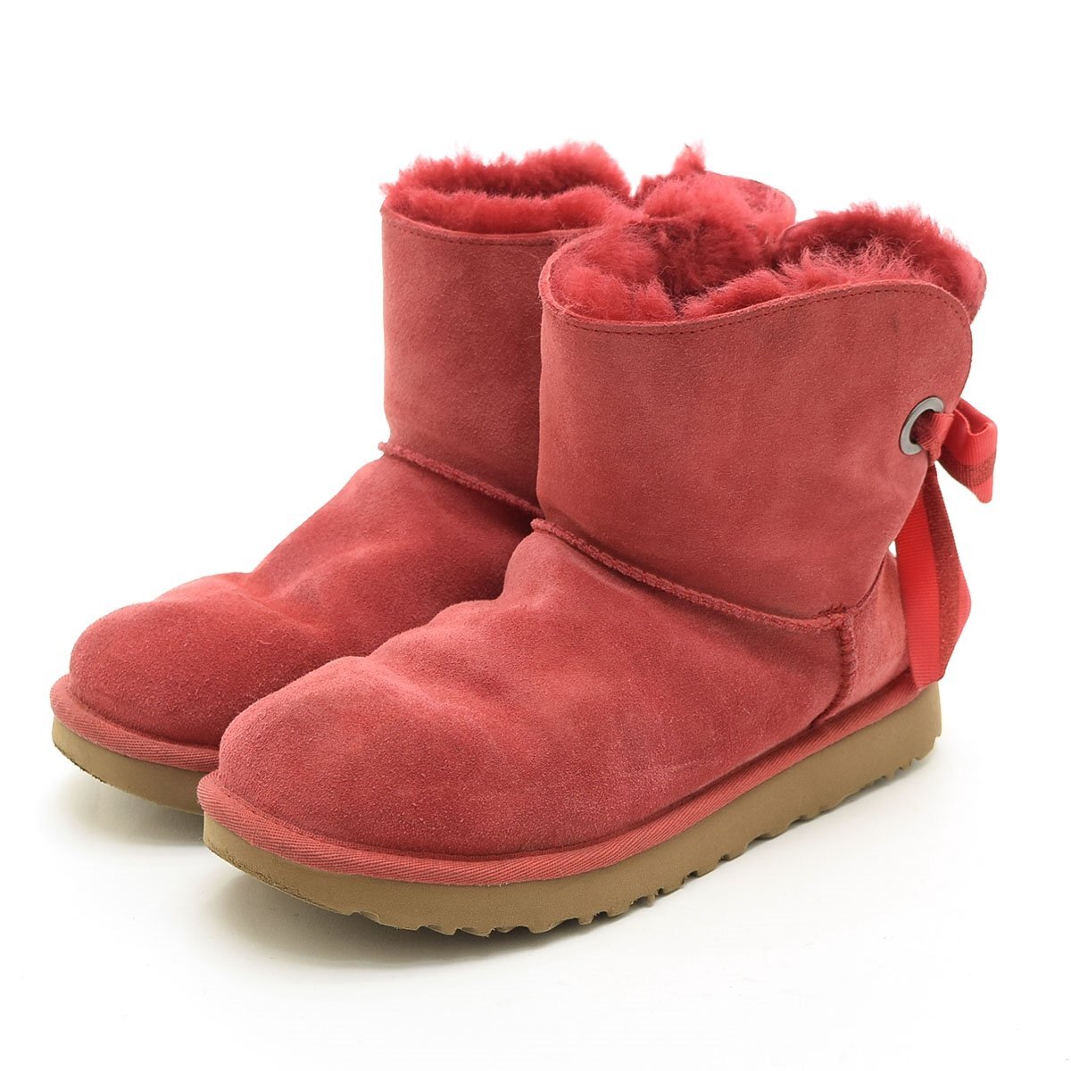 ◇549907 UGG Australia アグ オーストラリア ムートンブーツ W CUSTOMIZABLE BAILEY BOW MINI 1100212 サイズUS8/25.0cm リボン レッド拍卖