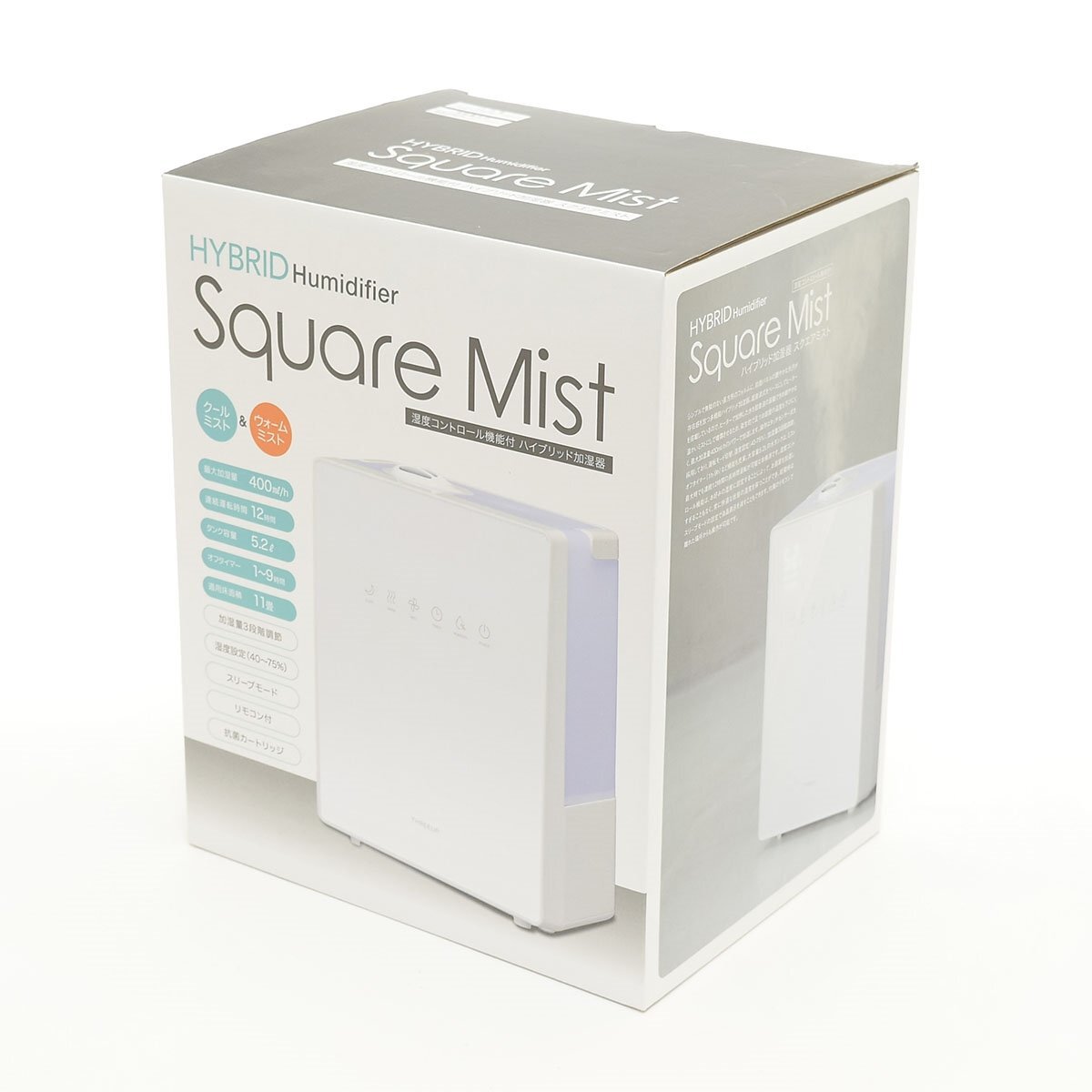 ▽493689 未使用品 スリーアップ ハイブリッド加湿器 Square Mist HB-T1825-WH スクエアミスト湿度コントロール機能 リモコン付 ホワイト拍卖