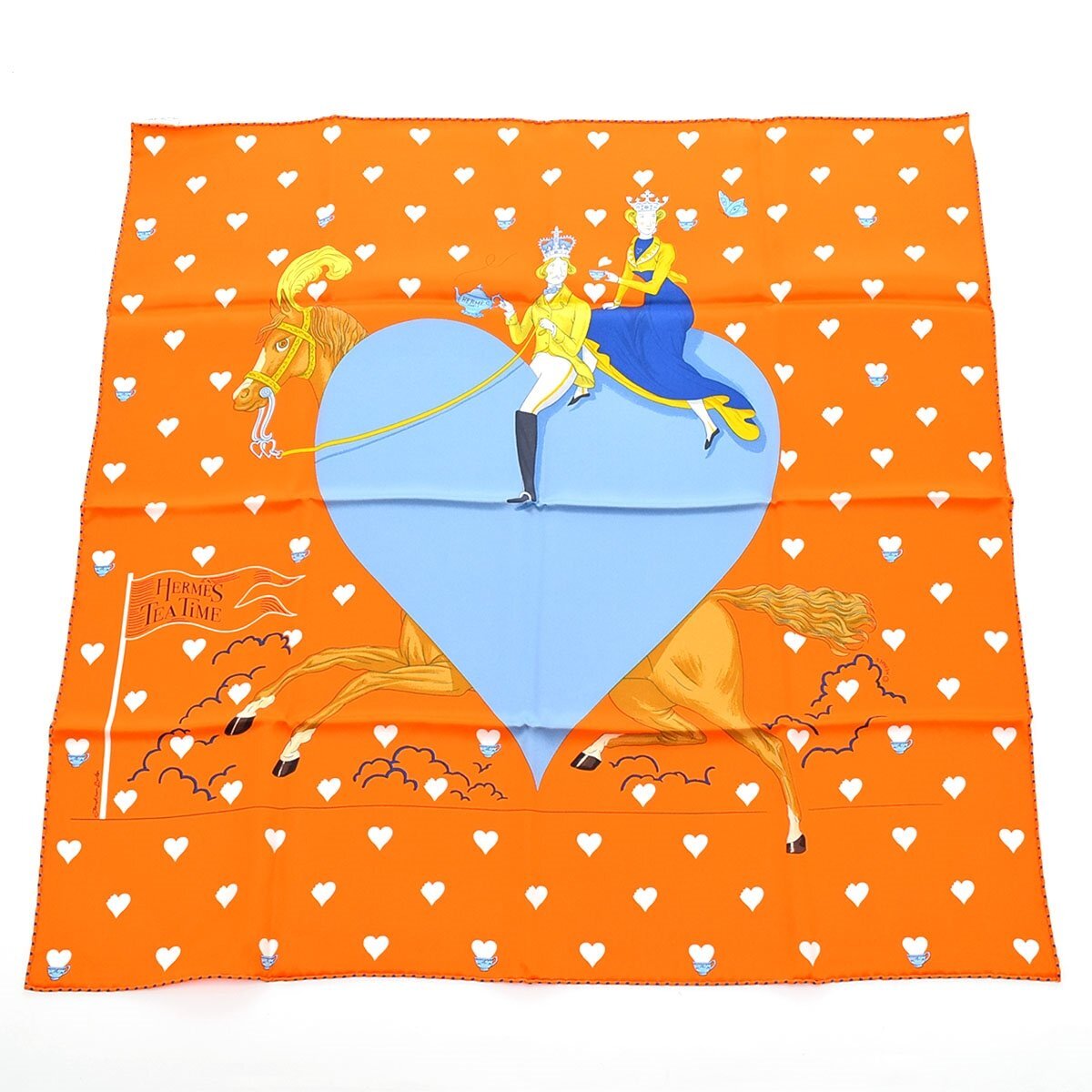 □567924 HERMES エルメス スカーフ カレ70 TEA TIME シルク 21aw ティータイム レディース オレンジ拍卖