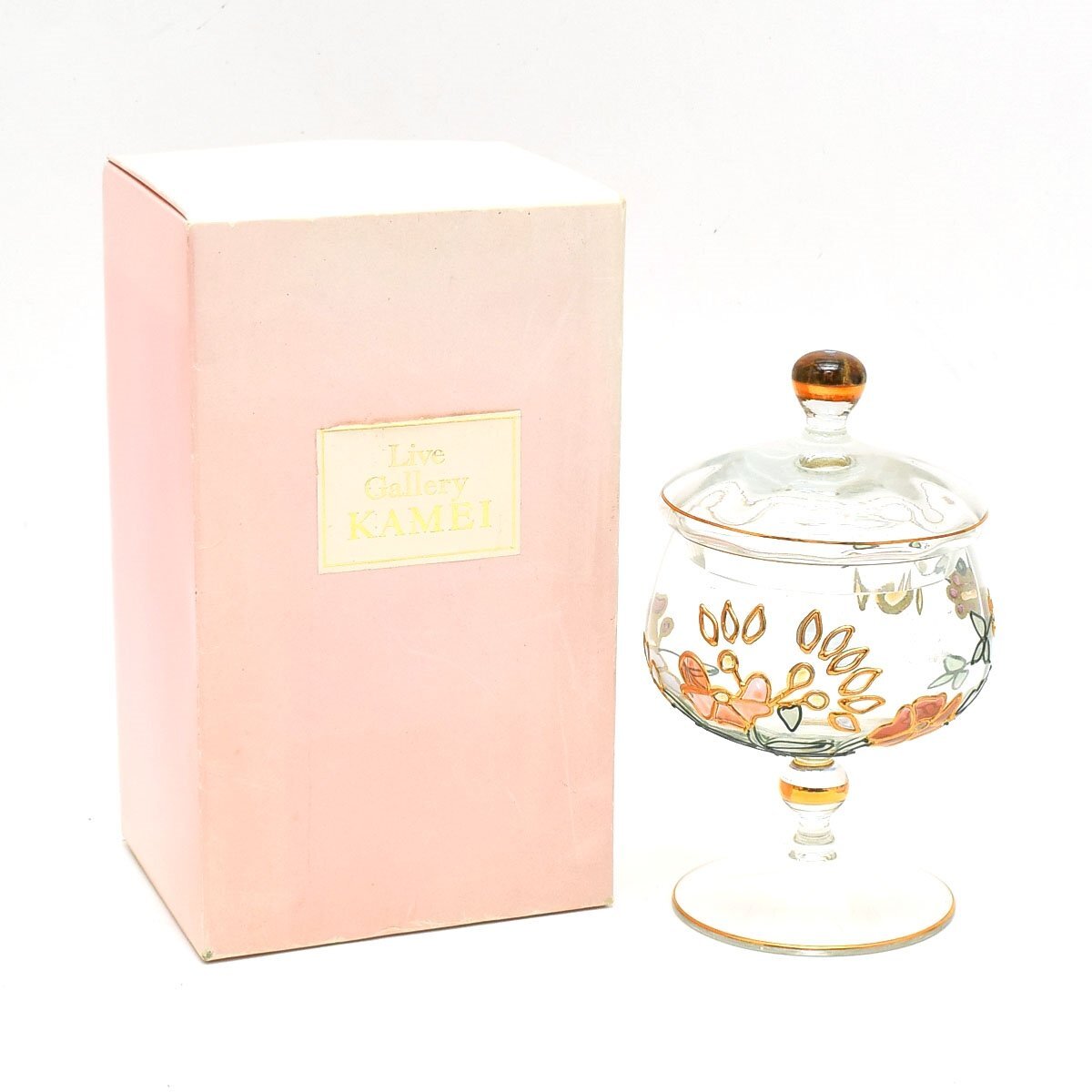 ◎567763 未使用品 KAMEI GLASS カメイガラス ハンドクラフト Bride クリスタル キャンディポット キャニスター ルーマニアガラス 箱入拍卖