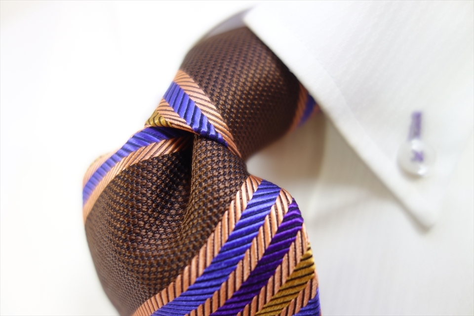 8641◆レミュー LES MUES ヘリンボーンストライプ柄 シルクネクタイ拍卖