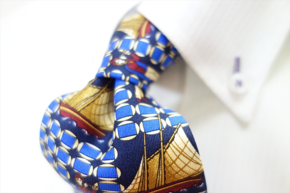 8668◆フランス製 クリスチャン・ディオール Christian Dior ヨット&人物柄 シルクネクタイ拍卖