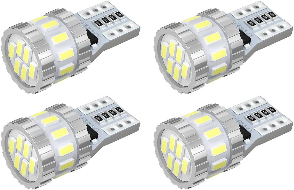 T10 LED ホワイト 爆光 キャンセラー内蔵 ポジションランプ ナンバー灯 ルームランプ 高耐久 無極性 3014LED素子6000K DC12V 2.4W 4個入拍卖