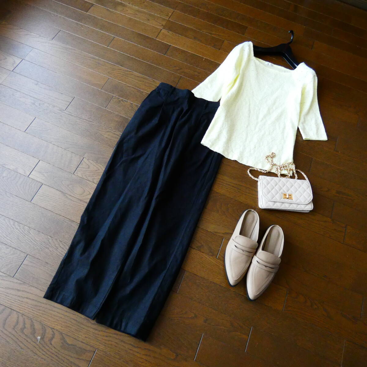 LEPSIM ローリーズファーム レピシム 黒 ブラック ウエストゴム リネンレーヨン パンツ M拍卖