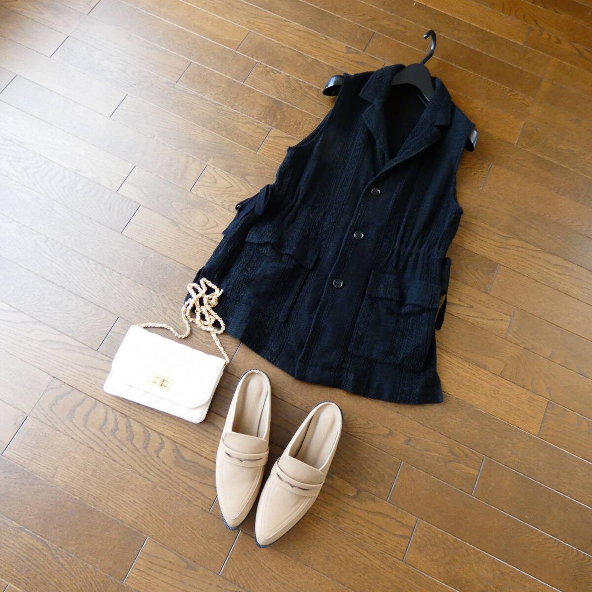 ROPE ロペピクニック 黒 ブラック 総レース テーラード ジレ ベスト 38拍卖