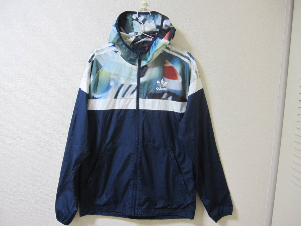 ☆adidas アディダス ウインドブレーカー ジャケット フーデット ネイビー Mサイズ☆拍卖